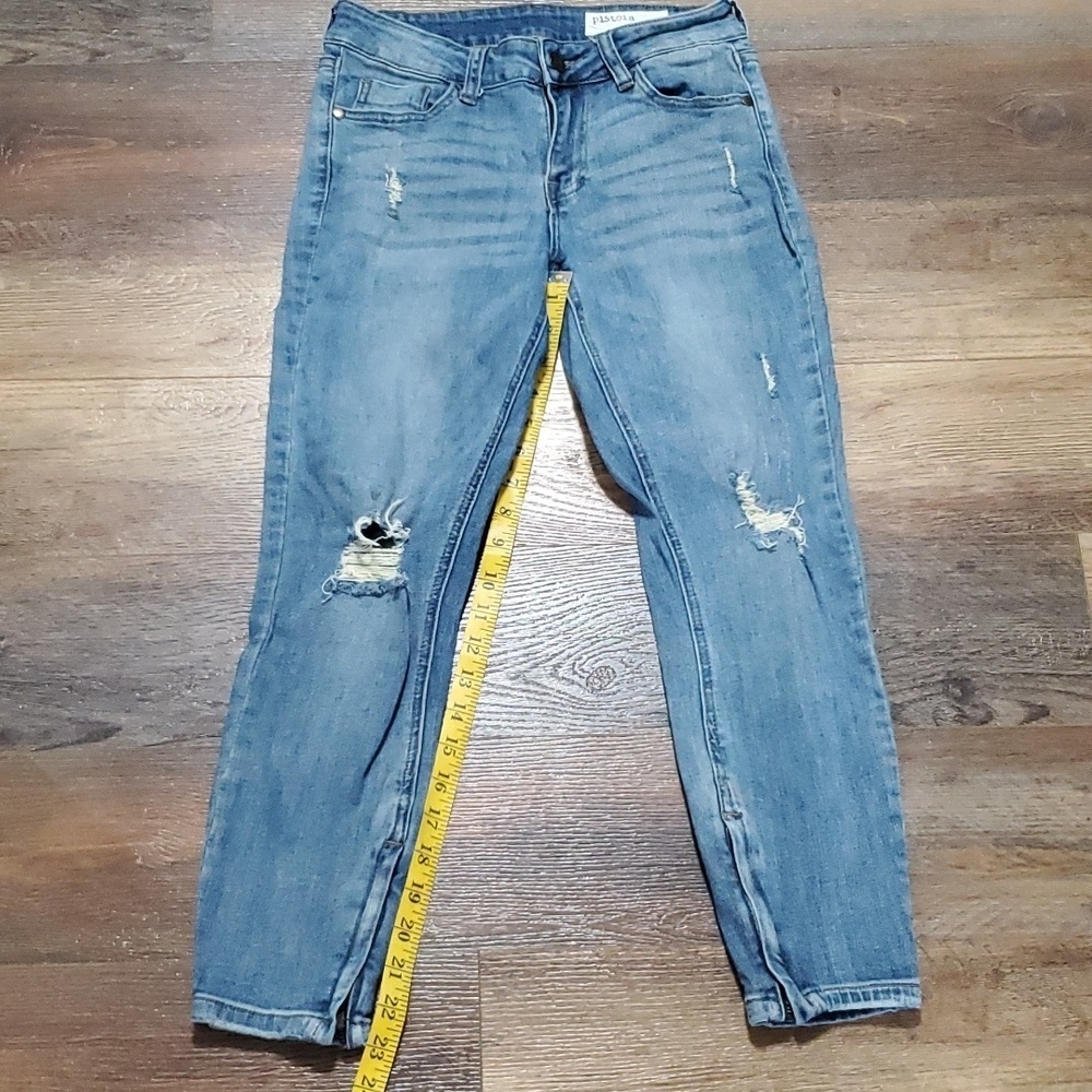 Pistola skinny crop zippered ankle distressed medium wash jeans